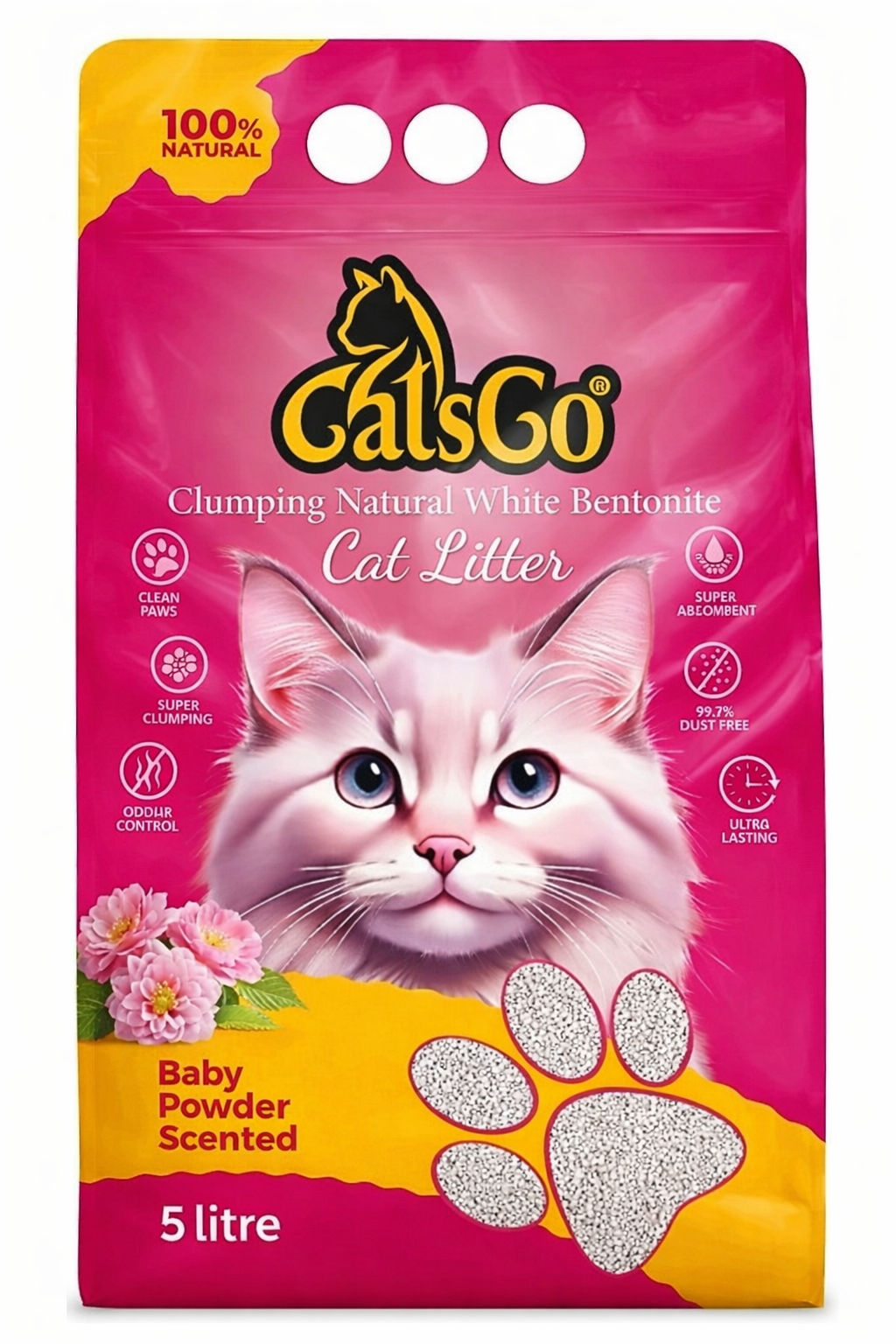 CATSGO BEBEK PUDRA KOKULU BENTONİTE KEDİ KUMU 5 LT